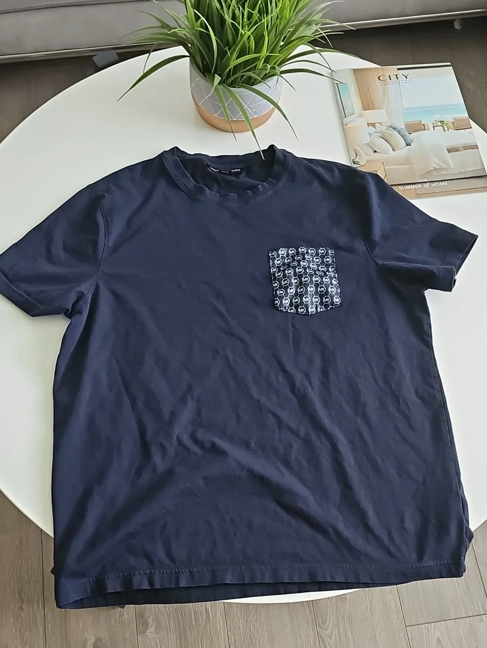 Michael Kors Navy Short-Sleeve Pocket Tee with Patterned Pocket